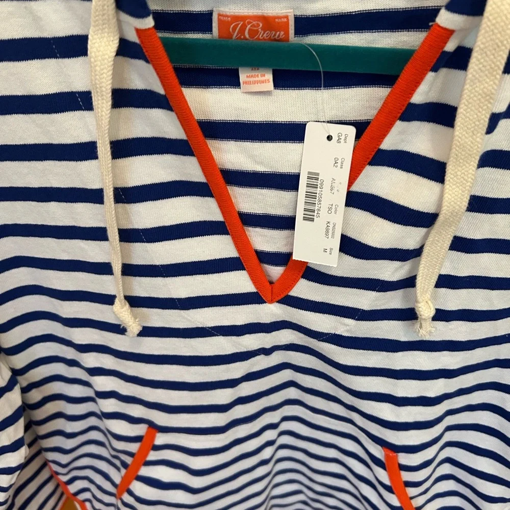 J. Crew women’s medium Tipped V-neck hoodie in striped Mariner cloth NWT - Picture 2 of 9
